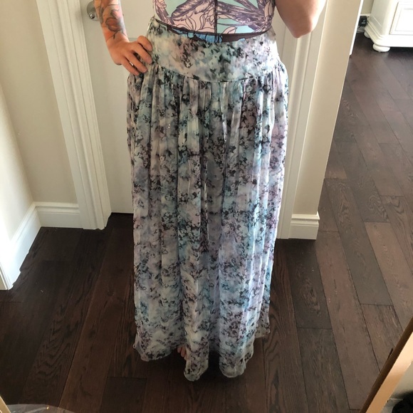 Silk Floral Maxi Skirt swim beach sheer delicate - Picture 4 of 14